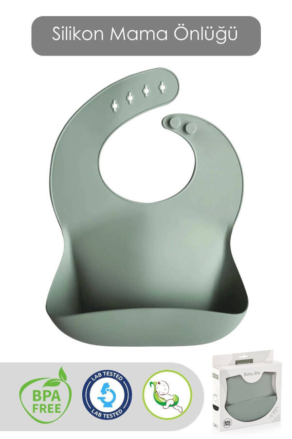 Mega Boy Silicone Baby Bib - Double Lock Adjustable Baby Feeding Bib - Green - 1