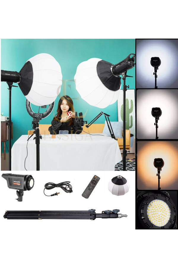 Mega Lux Fotoğraf Stüdyosu Led Sürekli Video Işığı 65cm Bowens Fener Tarzı Softbox + 2.1 Mt Tripod - 2