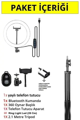 Mega Paket Bluetooth Kumandalı 10 duymli Ring Light Youtuber Tiktok Led Telefon ushlagichli 2.1mt Tripod-MEGA PAKET 10 - 5