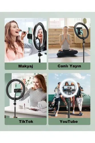 Mega Paket Bluetooth Kumandalı 10 duymli Ring Light Youtuber Tiktok Led Telefon ushlagichli 2.1mt Tripod-MEGA PAKET 10 - 6