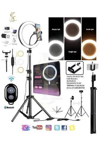 Mega Paket Bluetooth Kumandalı 10inç Rıng Lıght Youtuber Tıktok Led Telefon Tutacaklı 2.1mt Trıpod-MEGA PAKET 10 
