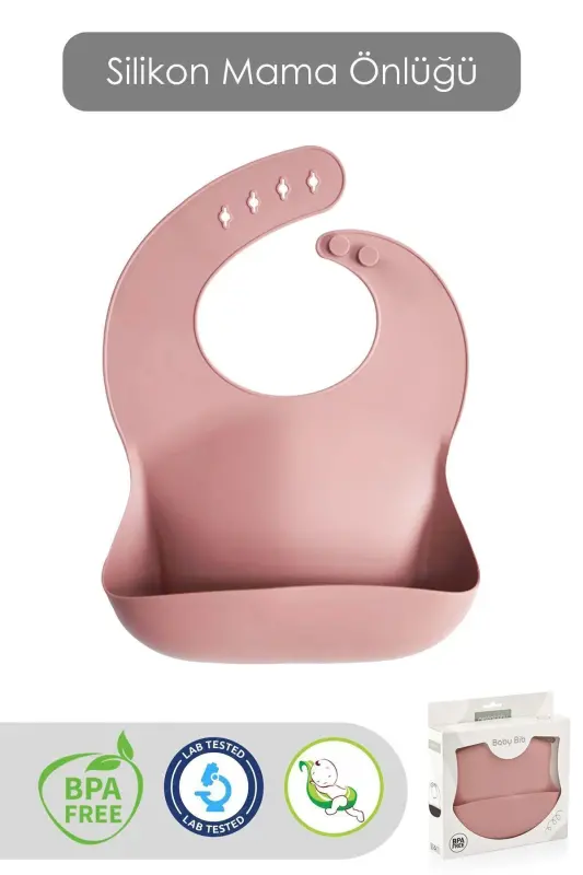 Mega Size Silicone Bib - Dual Lock Adjustable Baby Bib - Pink - 1