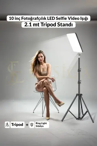 Megalux Profesyonel Fotoğraf Ve Video Için Çekim Işığı Ring Lıght Stüdyo 10 Inç +2,1 Metre Tripod - KARE SİYAH 10 - 3