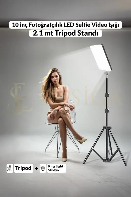 Megalux Profesyonel Fotoğraf Ve Video Için Çekim Işığı Ring Lıght Stüdyo 10 Inç +2,1 Metre Tripod - KARE SİYAH 10 - 3
