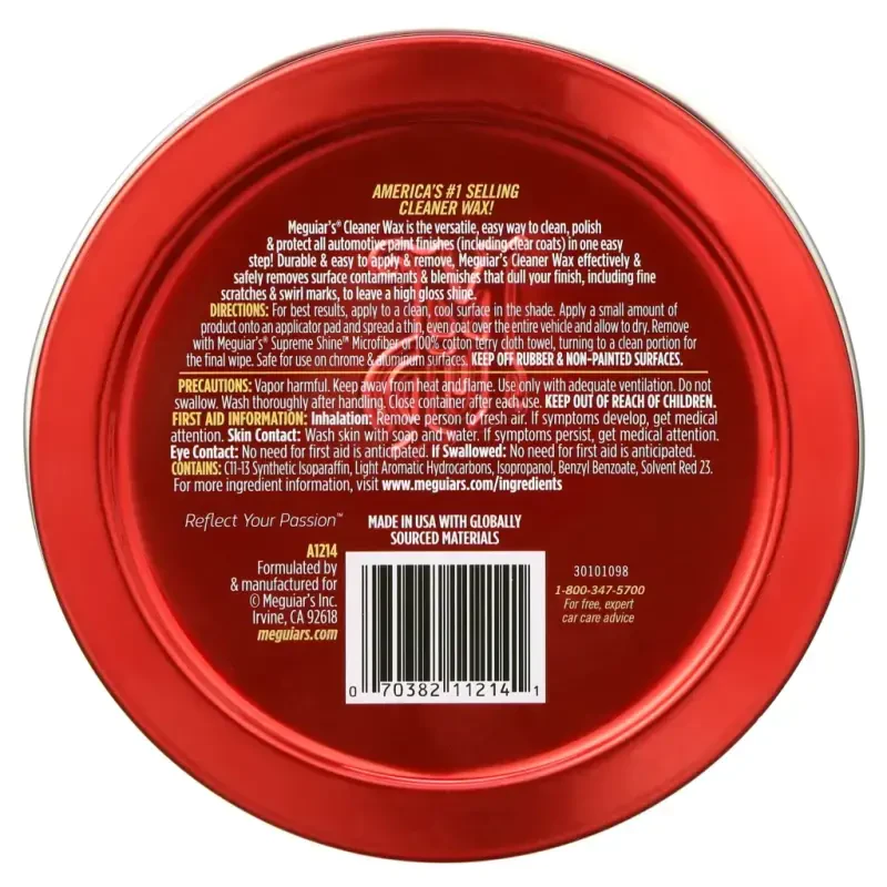 Meguiar's Cleaner Wax - Pasta Wax Tozalaydi, Porlaydi va bitta oson qadamda himoya oladi - A1214, 11 untsiya - 8