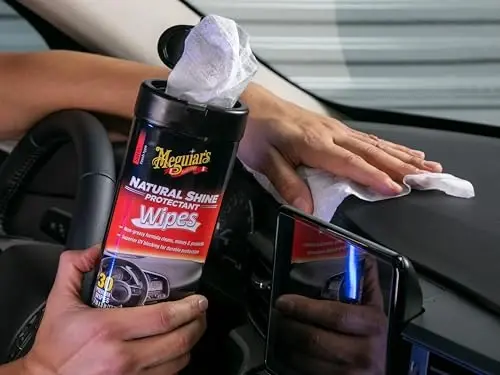 Meguiar's Natural Shine Protectant Wipes - 30 Full Size Car Care Wipes Clean and Protect Vinyl, Rubber, and Plastic Surfaces - Streak-Free Wipes with UV Protection and Leave a Satin, Non-Greasy Shine - 6