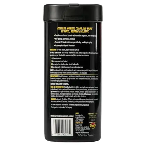 Meguiar's Natural Shine Protectant Wipes - 30 Full Size Car Care Wipes Clean and Protect Vinyl, Rubber, and Plastic Surfaces - Streak-Free Wipes with UV Protection and Leave a Satin, Non-Greasy Shine - 2