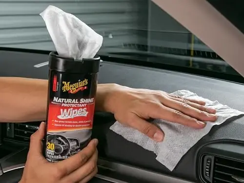Meguiar's Natural Shine Protectant Wipes - 30 To'liq O'lchamli Avtomobil Parvarishlash Salfetkalari Vinil, Rezina va Plastmassa Yuzalarni Tozalaydi va Himoya Qiladi - UV Himoyasi bilan Chiziqsiz Salfetkalar va Saten, Yog'siz Yorqinlikni Qoldiradi - 5