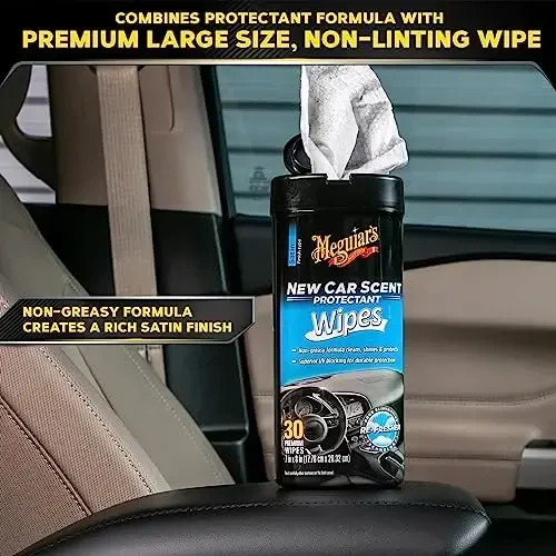 Meguiar's New Car Scent Protectant Wipes - Easy to Use Wipes that Protect and Freshen Your Interior - Ideal for Car Detailing & Maintenance - 30 Ct (Pack of 6) - 5