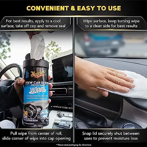 Meguiar's New Car Scent Protectant Wipes - Easy to Use Wipes that Protect and Freshen Your Interior - Ideal for Car Detailing & Maintenance - 30 Ct (Pack of 6) - 4