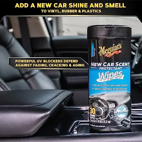 Meguiar's New Car Scent Protectant Wipes - Easy to Use Wipes that Protect and Freshen Your Interior - Ideal for Car Detailing & Maintenance - 30 Ct (Pack of 6) - 6