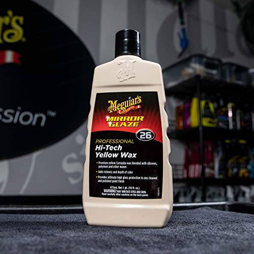 Meguiar's Professional Hi-Tech Sari Mum M2616 - Chukur porloq va yorqinlik uchun sari karnauba mum aralashmasi, uzoq muddatli himoya, professional natijalar bilan oson qo'llash, 16 Oz - 8