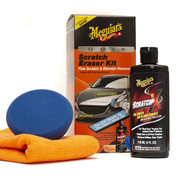 Meguiar's Quik Scratch Eraser Kit, Car Care Kit with ScratchX, Drill-Mounted Pad, and Microfiber Towel, Multi-color- - 1