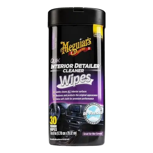 Meguiar's Quik Interior Detailer Wipes, 25 Wipes | Non-Greasy Formula Cleans & Protects All Interior Surfaces, Easy Cleaning & Detailer, All Surface Car Wipe with UV Protection - 1