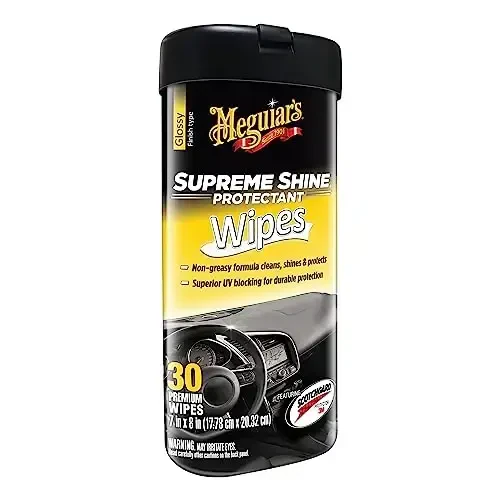Meguiar's Supreme Shine Protectant Wipes - Convenient Protectant Wipes with UV Blocking for Durable Protection, Premium Car Wipe that Clean and Leave a Non-Greasy Glossy Shine, 30 Count - 1