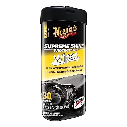 Meguiar's Supreme Shine Protectant Wipes - UV blokirovka qiluvchi, chidamli himoya uchun qulay himoya salfetkalari, тоzaловchi va yog'siz yorqinlik qoldiruvchi premium avtomobil salfeti, 30 dona - 1