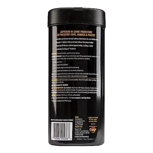 Meguiar's Supreme Shine Protectant Wipes - UV blokirovka qiluvchi, chidamli himoya uchun qulay himoya salfetkalari, тоzaловchi va yog'siz yorqinlik qoldiruvchi premium avtomobil salfeti, 30 dona - 2