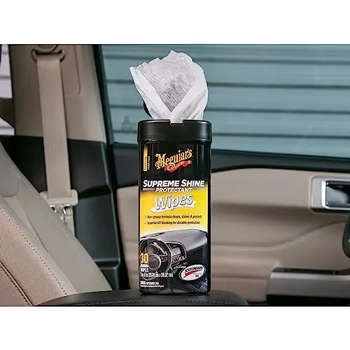 Meguiar's Supreme Shine Protectant Wipes - UV blokirovka qiluvchi, chidamli himoya uchun qulay himoya salfetkalari, тоzaловchi va yog'siz yorqinlik qoldiruvchi premium avtomobil salfeti, 30 dona - 3