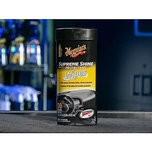 Meguiar's Supreme Shine Protectant Wipes - UV blokirovka qiluvchi, chidamli himoya uchun qulay himoya salfetkalari, тоzaловchi va yog'siz yorqinlik qoldiruvchi premium avtomobil salfeti, 30 dona - 4