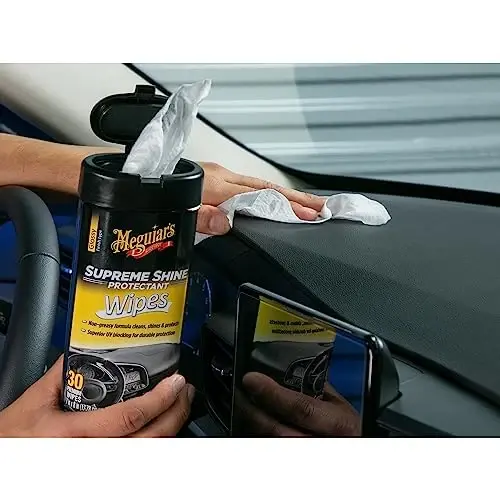 Meguiar's Supreme Shine Protectant Wipes - UV blokirovka qiluvchi, chidamli himoya uchun qulay himoya salfetkalari, тоzaловchi va yog'siz yorqinlik qoldiruvchi premium avtomobil salfeti, 30 dona - 5