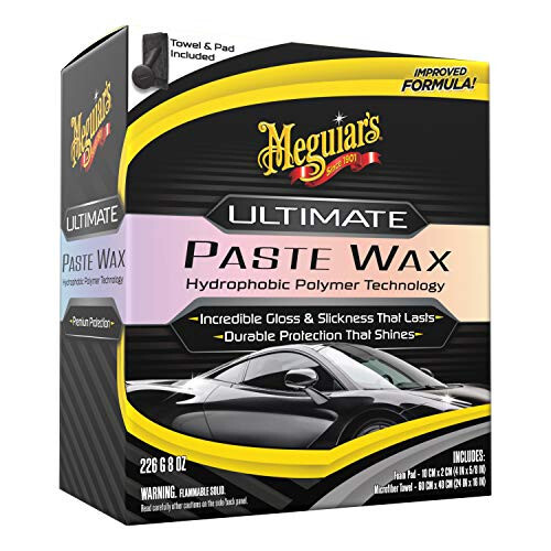 Meguiar's Ultimate Paste Wax - Premium Car Wax for a Deep, Reflective Shine Gloss with Long-Lasting Protection - Easy to Apply and Remove, Microfiber Towel and Applicator Included, 8 Oz Paste - 1