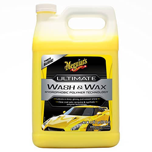 Meguiar's Ultimate Wash and Wax, Araba Yıkama ve Cila, Tek Aşamada Temizler ve Parlatır, Yıkama, Parlatma ve Gelişmiş pH Nötr Araba Boya Temizleyici ile Koruma, 1 Galon - 1