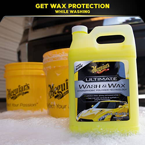 Meguiar's Ultimate Wash and Wax, Avtomobilni yuvish va mum, Bir qadamda tozalaydi va porlaydi, Yuvish, porlash va yaxshilangan pH neytral avtomobil bo'yoq tozalagichi bilan himoya qilish, 1 gallon - 2