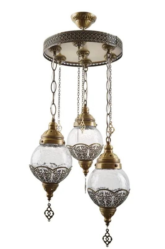 Mehmonxona - Oshxona - Yotoq xonasi Avtentiq Eskigan Uchta Chiroqli Oshnoq Chandelier - MODAVIZE