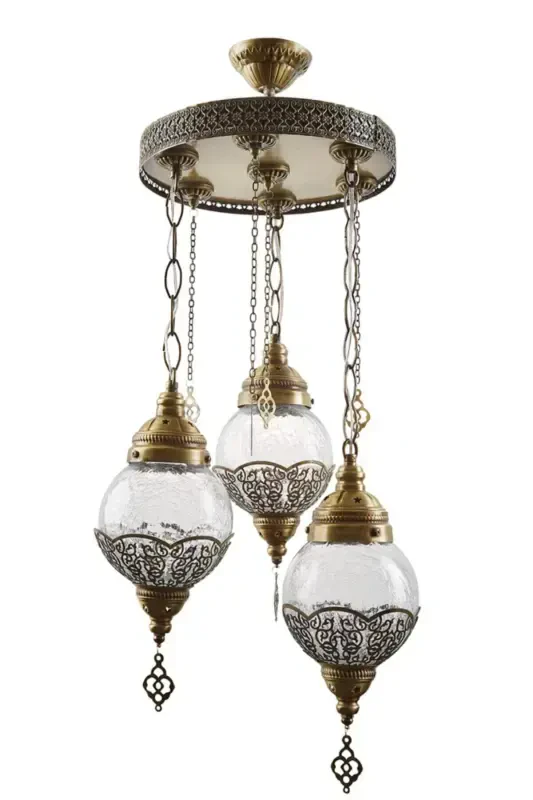 Mehmonxona - Oshxona - Yotoq xonasi Avtentiq Eskigan Uchta Chiroqli Oshnoq Chandelier - MODAVIZE