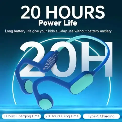 Mehomeli 2 Pack Kids Headphones, Bluetooth 5.2 Air Conduction Open Ear Headphones, 85dB Volume Limiting, Stereo Sound with Mic, IPX5 Waterproof, 20H Playtime-Blue Purple - 6