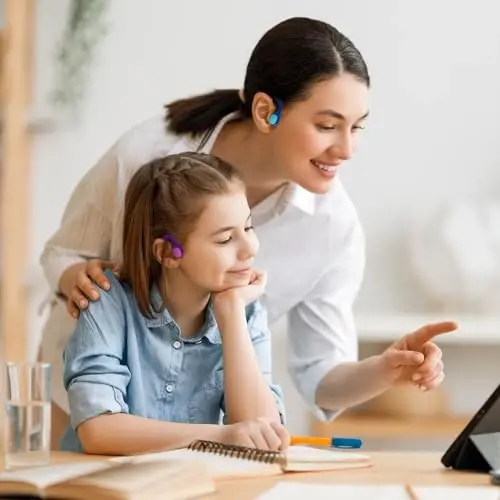 Mehomeli 2 Pack Kids Headphones, Bluetooth 5.2 Air Conduction Open Ear Headphones, 85dB Volume Limiting, Stereo Sound with Mic, IPX5 Waterproof, 20H Playtime-Blue Purple - MEHOMELI (1)