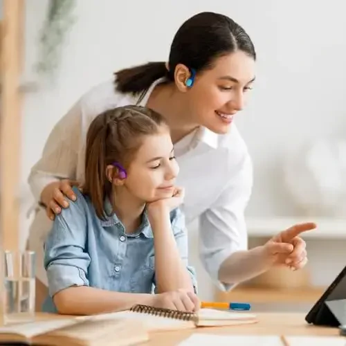 Mehomeli 2 Pack Kids Headphones, Bluetooth 5.2 Air Conduction Open Ear Headphones, 85dB Volume Limiting, Stereo Sound with Mic, IPX5 Waterproof, 20H Playtime-Blue Purple - MEHOMELI (1)