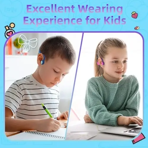 Mehomeli 2 Pack Kids Headphones, Bluetooth 5.2 Air Conduction Open Ear Headphones, 85dB Volume Limiting, Stereo Sound with Mic, IPX5 Waterproof, 20H Playtime-Blue Purple - 4