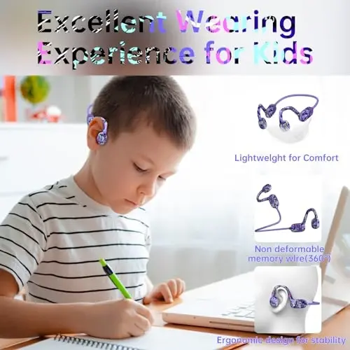 Mehomeli Kids Headphones, Bluetooth 5.2 Air Conduction Open Ear Headphones, 85dB Volume Limiting, Stereo Sound with Mic, IPX5 Waterproof, 20H Playtime, Perfect for School and Outdoor-Deep Blue - 3