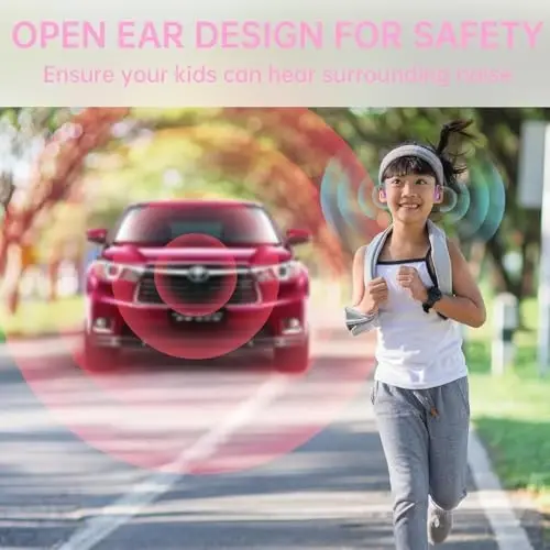 Mehomeli Kids Headphones, Bluetooth 5.2 Air Conduction Open Ear Headphones, 85dB Volume Limiting, Blue Pink - 4