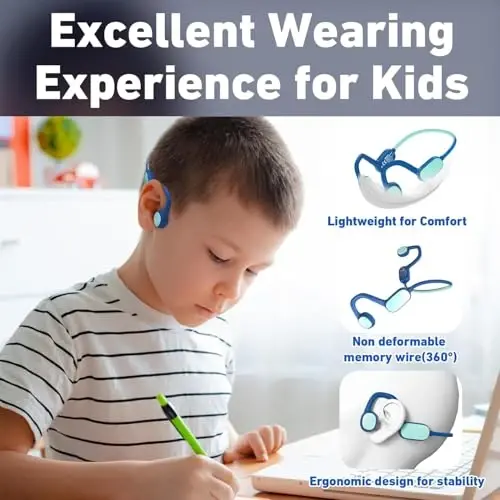 Mehomeli Kids Headphones, Bluetooth 5.2 Air Conduction Open Ear Headphones, 85dB Volume Limiting, Blue Pink - 3