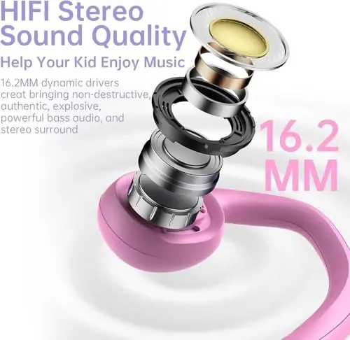 Mehomeli Kids Headphones, Bluetooth 5.2 Air Conduction Open Ear Headphones, 85dB Volume Limiting, Blue Pink - 6