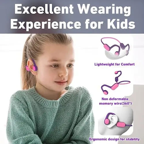 Mehomeli Kids Headphones, Bluetooth 5.2 Air Conduction Open Ear Headphones, 85dB Volume Limiting, Stereo Sound with Mic, IPX5 Waterproof, 20H Playtime, Perfect for School and Outdoor Activities-Purple - 3