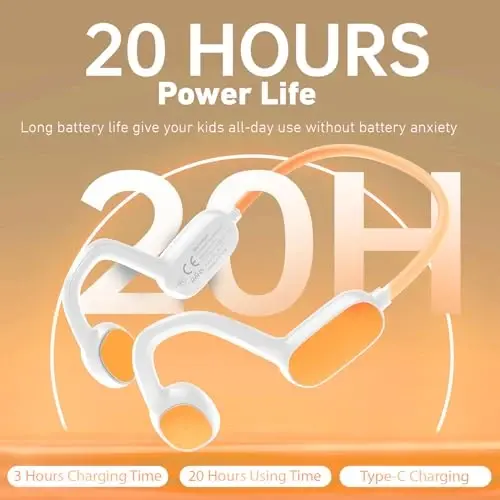 Mehomeli Kids Headphones, Bluetooth 5.2 Air Conduction Open Ear Headphones, 85dB Volume Limiting, Stereo Sound with Mic, IPX5 Waterproof, 20H Playtime, Perfect for School and Outdoor Activities-White - 6