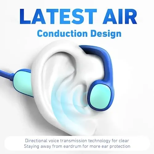 Mehomeli Kids Headphones, Bluetooth 5.2 Air Conduction Open Ear Headphones, 85dB Volume Limiting, Stereo Sound with Mic, IPX5 Waterproof, 20H Playtime, Perfect for School and Outdoor Activities-Blue - 2