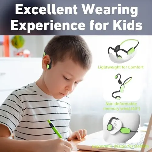 Mehomeli Kids Headphones, Bluetooth 5.2 Air Conduction Open Ear Headphones, 85dB Volume Limiting-Green - 3