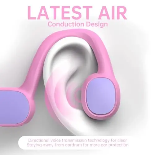 Mehomeli Kids Eshitish vositalari, Bluetooth 5.2 Air Conduction Ochiq quloqli eshitish vositalari, 85dB ovoz balandligini cheklash, mikrofonli stereo ovoz, IPX5 suv o'tkazmaydigan, 20 soatlik ijro vaqti, maktab va tashqi makon uchun juda mos - Pushti - 2