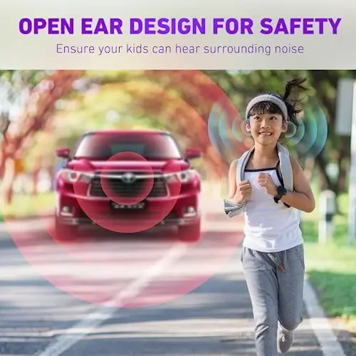 Mehomeli Kids Eshitish vositalari, Bluetooth 5.2 havo o'tkazuvchan ochiq quloqli eshitish vositalari, 85 dB ovoz balandligini cheklash, mikrofonli stereo ovoz, IPX5 suv o'tkazmaydigan, 20 soatlik o'yin vaqti, maktab va ochiq havoda mashg'ulotlar uchun ideal - binafsha - 4