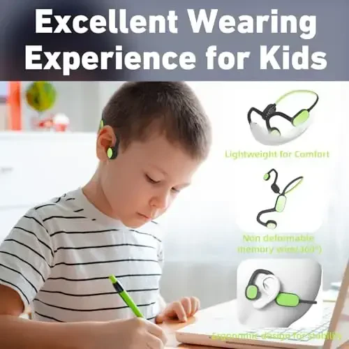 Mehomeli Kids Headphones, Bluetooth 5.2 Air Conduction Open Ear Headphones, 85dB Volume Limiting-Green - 3