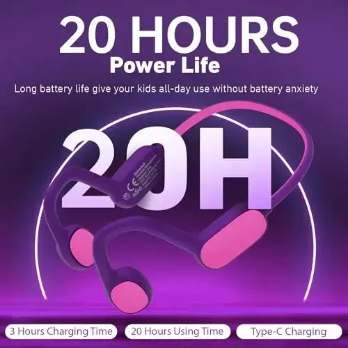 Mehomeli Kids Headphones, Bluetooth 5.2 Air Conduction Open Ear Headphones, 85dB Volume Limiting, Stereo Sound with Mic, IPX5 Waterproof, 20H Playtime, Perfect for School and Outdoor Activities-Purple - 6