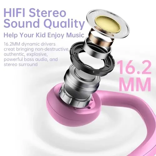 Mehomeli Kids Headphones, Bluetooth 5.2 Air Conduction Open Ear Headphones, 85dB Volume Limiting, Stereo Sound with Mic, IPX5 Waterproof, 20H Playtime, Perfect for School and Outdoor-Pink - 6