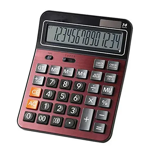Meichoon Solar Battery Calculator Dual Power Large Standard Function Desktop Business Calculator with 14 Digit Large LCD Display Convenient for Office & Home KA06 Red - 4