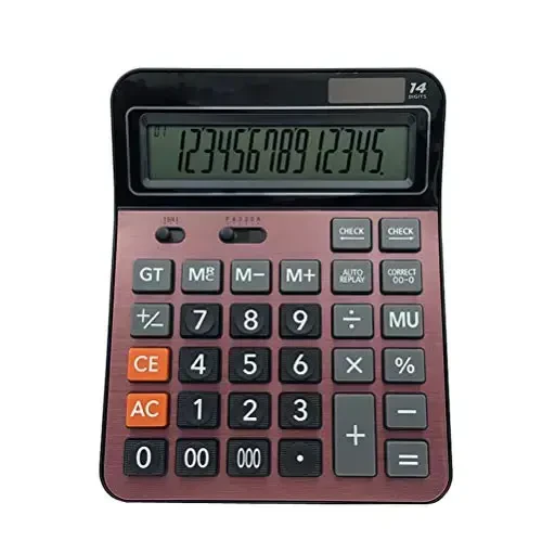 Meichoon Solar Battery Calculator Dual Power Large Standard Function Desktop Business Calculator with 14 Digit Large LCD Display Convenient for Office & Home KA06 Red - 1