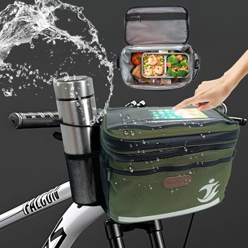 MeiMeSu Bike Handlebar Bag Bike Basket Front Bag Waterproof with Touch Screen Phone Holder, Bike Bicycle Basket Insulated Cooler Lunch Bag - 2