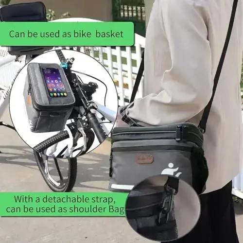 MeiMeSu Bike Handlebar Bag Bike Basket Front Bag Waterproof with Touch Screen Phone Holder, Bike Bicycle Basket Insulated Cooler Lunch Bag - 3